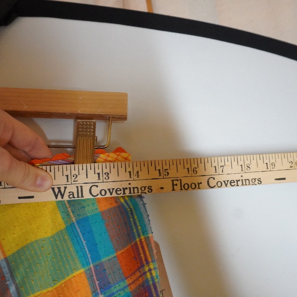 VTG 70s Handmade Plaid Maxi Skirt Yellow Orange Blue Clip Dot Textured Boho XS S - Picture 6 of 8
